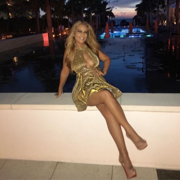 Luxxel gold open back , a line skirt mini dress - Picture 3 of 7